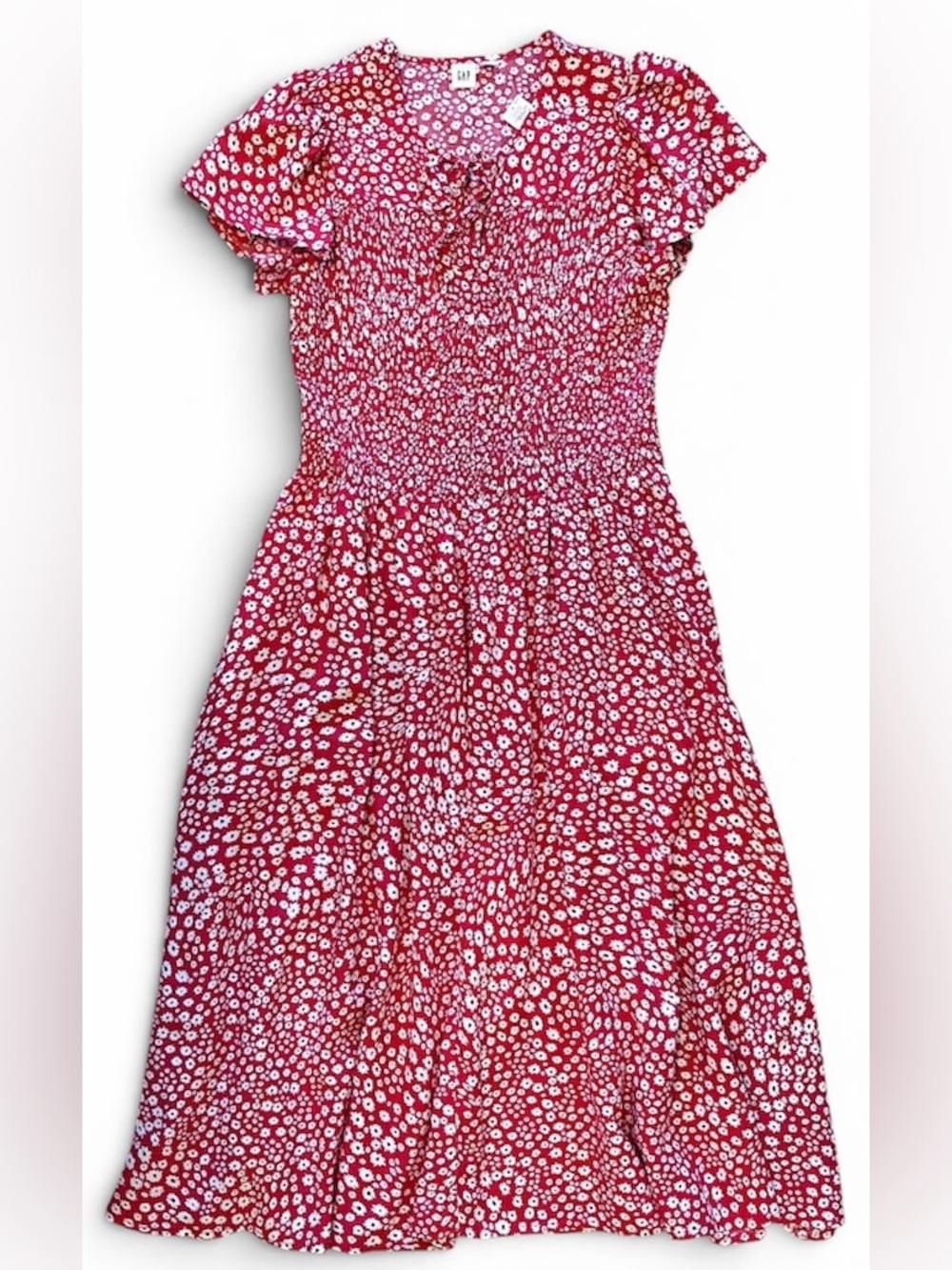 NWT GAP Red Floral Smocked Midi Dress Size L Petite